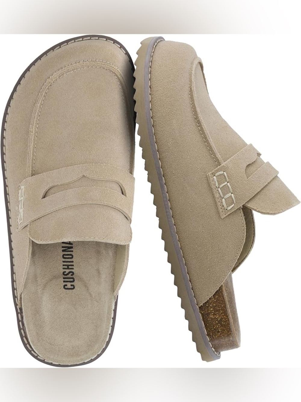 Cushionaire Beige Suede Penny Mules for Women